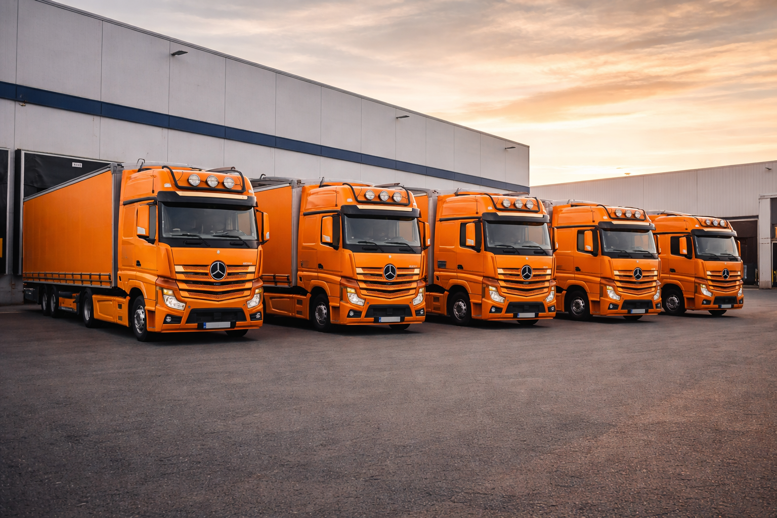 Lkw bei Sonnenuntergang auf der Autobahn