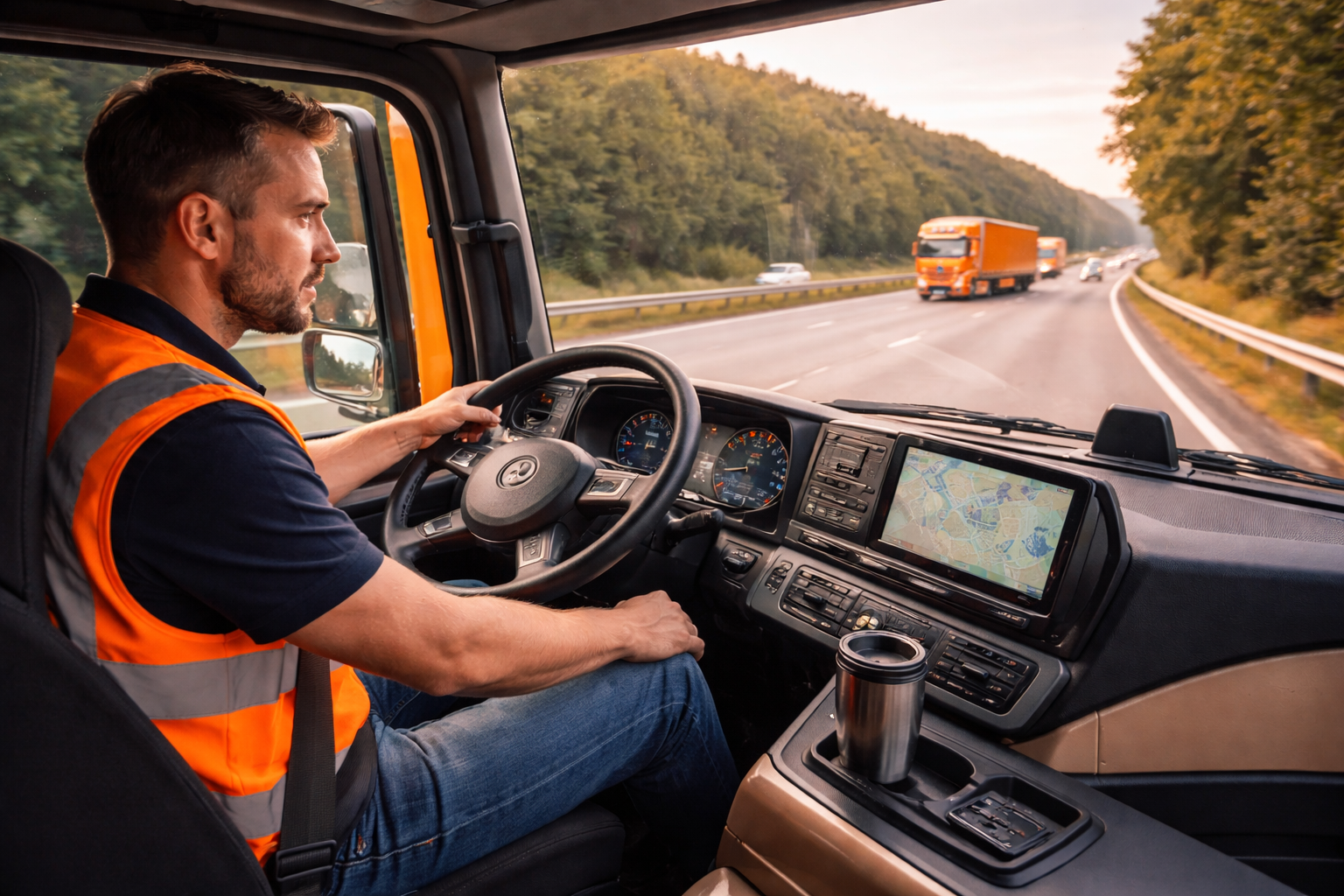 Lkw-Fahrer im Cockpit